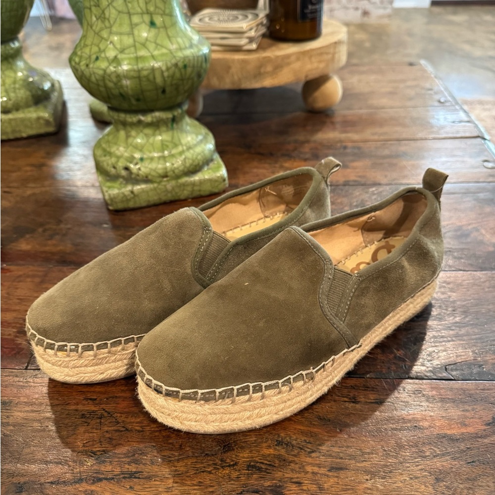 Sam Edelman Olive Green Slip-On Espadrille Shoes Size 7.5 / 7-1/2
